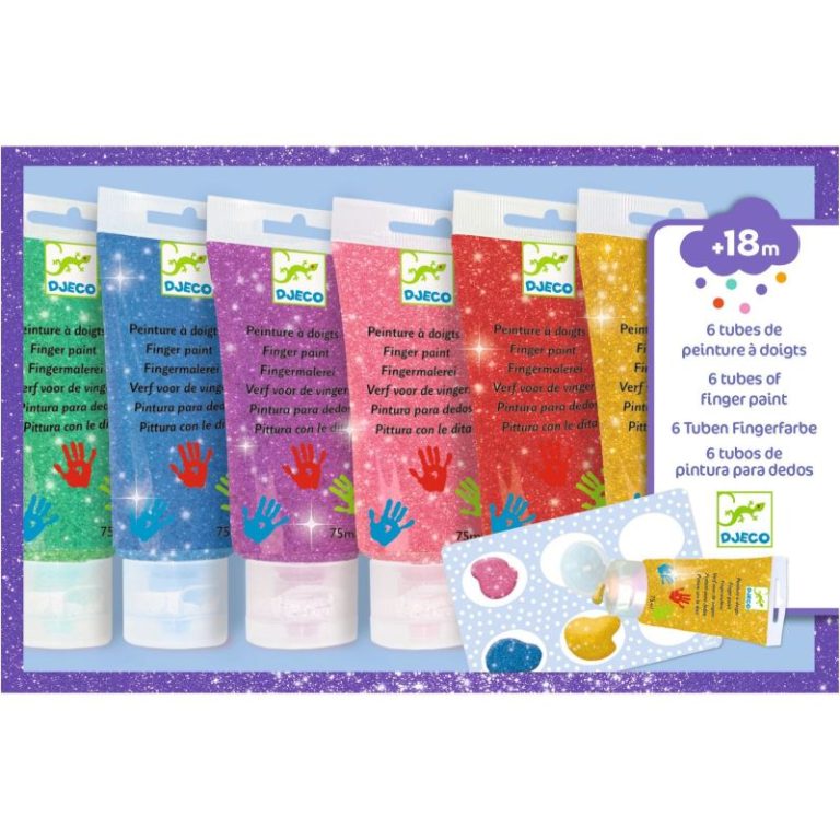 Pintura de dedos 6 tubos purpurina